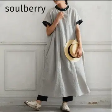 soulberry 원피스 반팔 코튼 린넨 롱 그레이