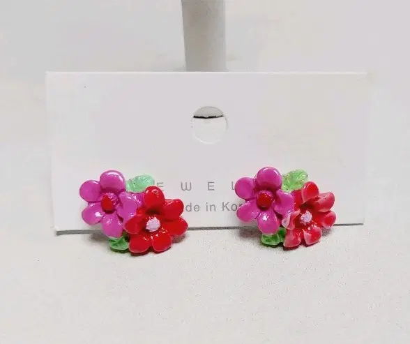 레드 핑크꽃 귀걸이