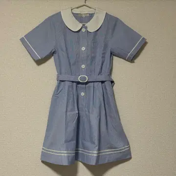 둥근 카라 스카이블루 스트라이프 원피스 벨트 포함