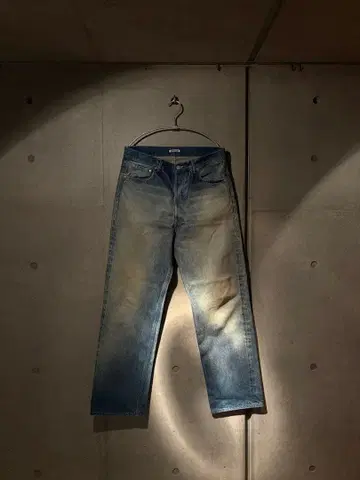 셀비지 페이디드 헤비 데님 와이드 팬츠