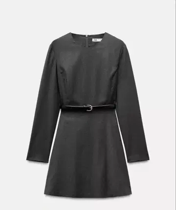 ZARA 벨트 포함 미니 원피스 그레이 긴팔 ZARA 미니 원피스