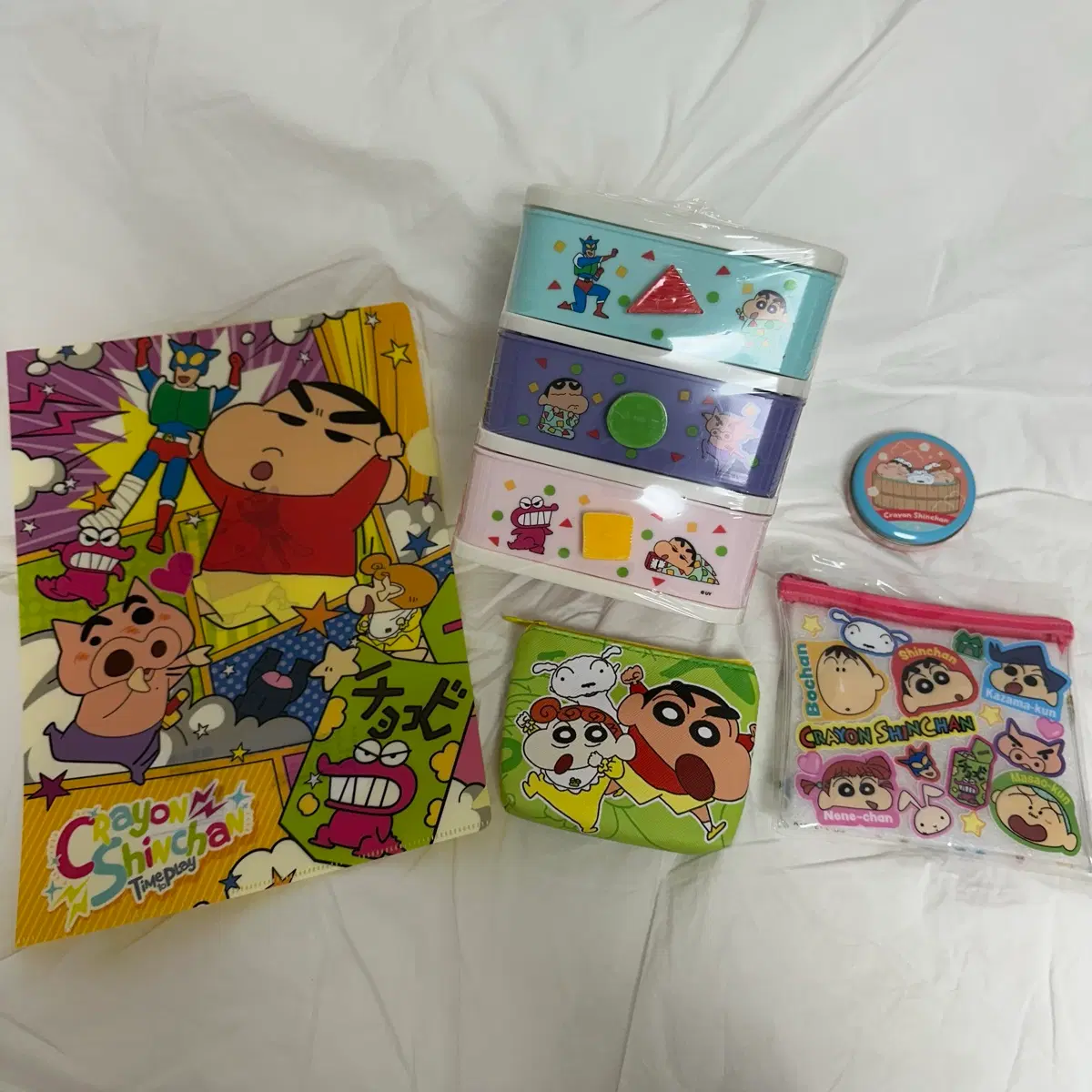짱구 수납함+파우치2종+틴케이스+파일철 일괄