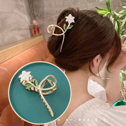 꽃 헤어 집게핀 실버 화이트