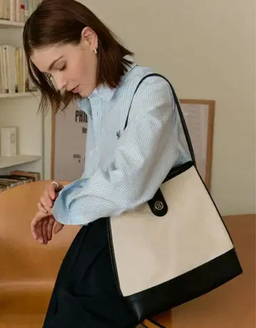 depound 바이컬러 숄더백 캔버스 가죽