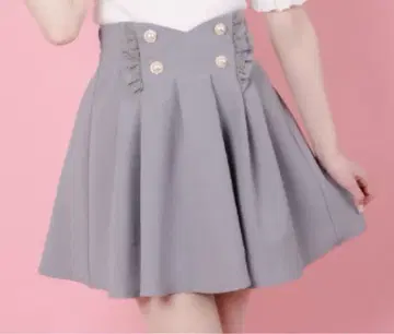 ROJITA 로지타 펄 버튼 턱 플레어 스커트