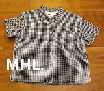 MHL. 마가렛호웰 반팔 셔츠 깅엄 체크 네이비
