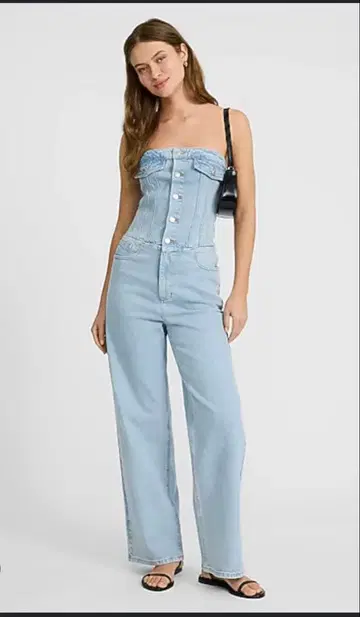 ZARA 데님 베어탑 올인원 점프수트