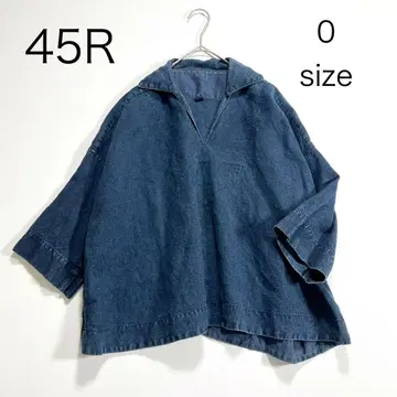 3784 [새상품급] 45R 헴프 린넨 스키퍼 블라우스 7분 소매 인디고