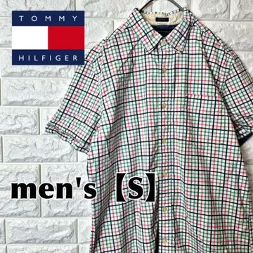 O98 [TOMMY HILFIGER] 남성용 반팔 체크 무늬 버튼 셔츠 [S 사이즈]