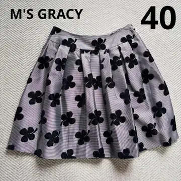 컨디션 최상 M'S GRACY 플록 가공 미니 스커트 풍성한 그레이 L