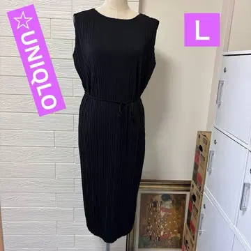 UNIQLO 플리츠 슬리브리스 원피스 블랙 L 유니클로
