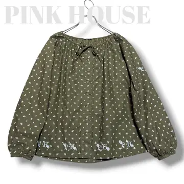 PINK HOUSE 핑크하우스 긴팔 블라우스 카키 리본