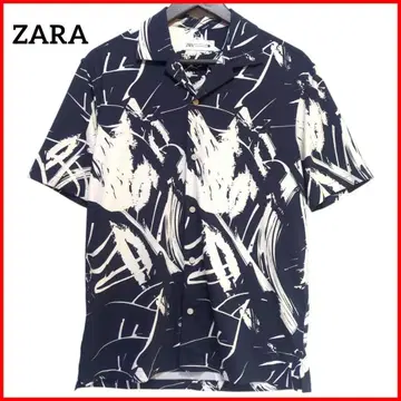 새상품급 ZARA 자라 스트릭 프린트 올 패턴 오픈 카라 셔츠 반팔 S