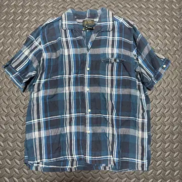 beams+ 오픈 카라 린넨 셔츠 M 체크 블루 계열