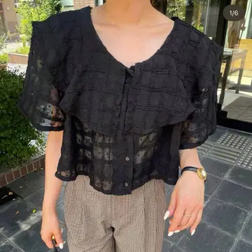 새상품 i_am dot sheer tulle blouse black