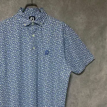FootJoy 풋조이 미니 꽃무늬 올 패턴 반팔 피케 셔츠 블루 계열 XL