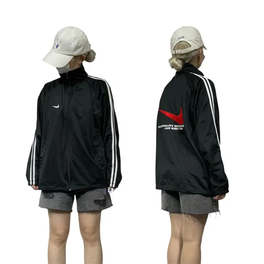 90s 나이키 블랙 레드 빅 로고 사이드 라인 오버핏 트랙탑 져지