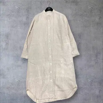 새상품급 Plage 밴드 카라 린넨 셔츠 원피스 롱 린넨 긴팔 새색