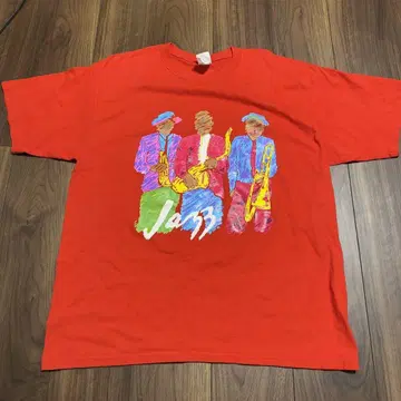 재즈 프린트 T셔츠 XL GILDAN 빨간색