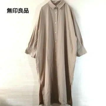 무인양품 롱 셔츠 원피스 7부 기장 베이지 루즈핏