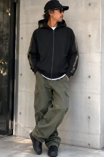 엠포리오 아르마니 라메 골지 지퍼 후드티 블랙 XXL