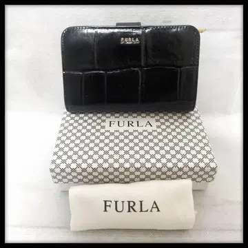 FURLA 훌라 이단 접이식 지갑 악어 엠보싱 블랙 상자 수납 가방 포함