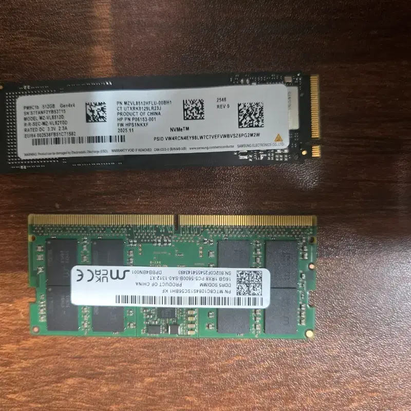 DDR5 16GB 5600MHz 노트북 램,ssd삼성 PM9C1b 512GB 판매합니다