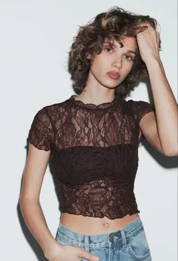 ZARA 레이스 크롭 상의 브라운s