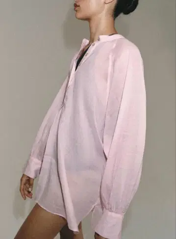ZARA 자라 라미 혼방 플루이드 셔츠 긴팔 시어 블라우스 핑크 XS 이번 시즌