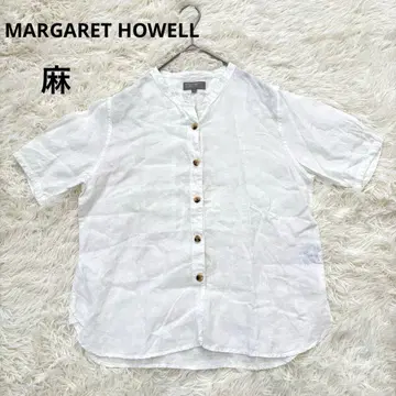 MARGARET HOWELL 린넨 100% 밴드 카라 반팔 I