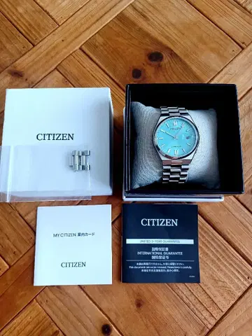 새상품급! CITIZEN 자동 와인딩 손목시계 터콰이즈 블루 다이얼