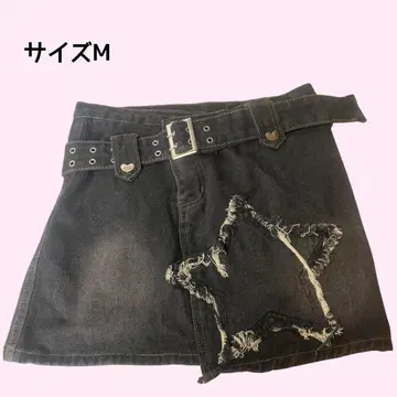 Y2K 별 데미지 가공 데님 치마바지 벨트 포함 한국 미니 스커트 블랙