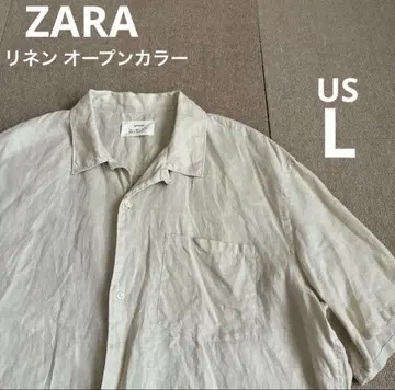 ZARA 린넨 오픈 카라 셔츠 반팔 셔츠 오픈 카라 L 린넨 셔츠