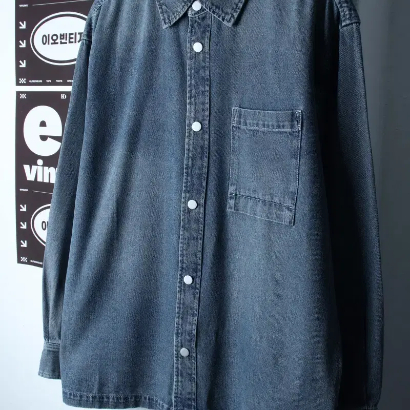 (XL-2XL) 애드호크 셔츠 남방 데님 청 무지 아메카지-H35263