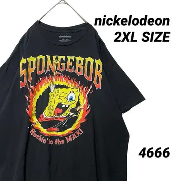 스펀지밥 2XL 초레어 티셔츠 니켈로디언 블랙 파이어 애니메이션 티