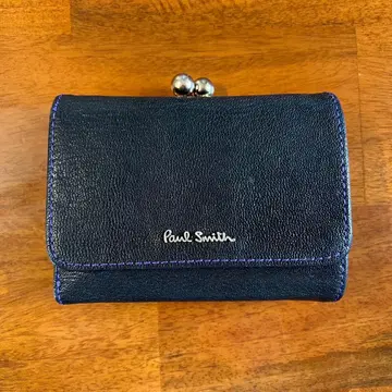Paul Smith 삼단 접이식 지갑 가마구치 천연 가죽 블랙