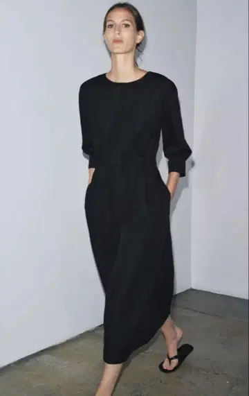ZARA 자라 롱 원피스 블랙 컬러 코튼 린넨 맥시 길이 미사용 새상품