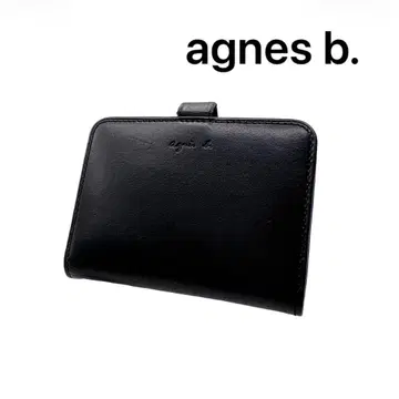 agnes b. 코인 케이스 카드 케이스 블랙 컴팩트 지갑 천연 가죽