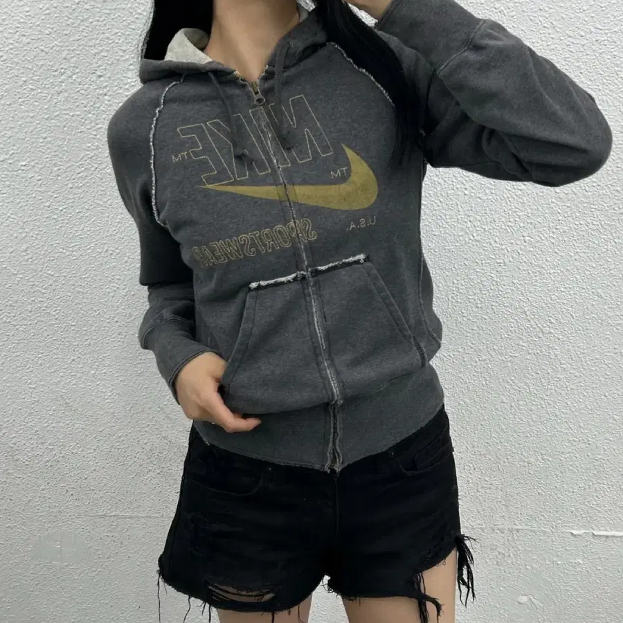 나이키 y2k 빈티지 그레이 후드집업 S