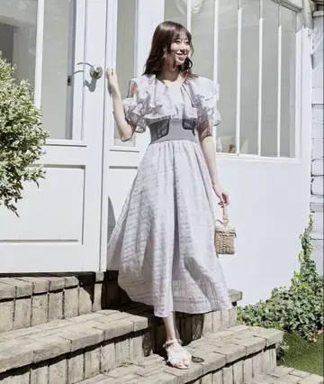MAJESTIC LEGON 더블 컬러 코르셋 원피스 그레이 XS