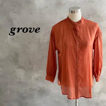 컨디션 최상 grove 블라우스 셔츠 시어 밴드 카라 오렌지 S 363
