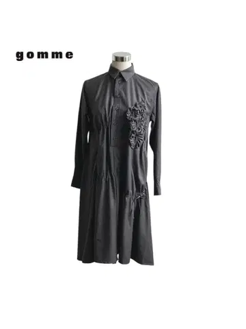 gomme 고무 일본제 꽃 장식 옷깃 긴팔 셔츠 롱 원피스