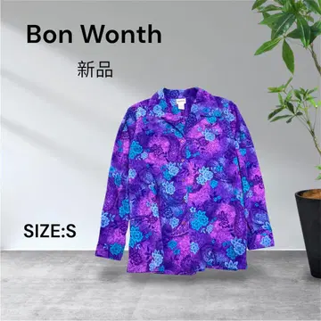 3751 Bon Wonth 긴팔 셔츠 퍼플 꽃무늬 페이즐리 새상품 S