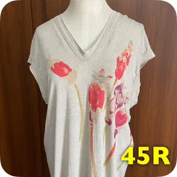 45R 린넨 천축 알로하 원피스 티셔츠 V넥 꽃무늬