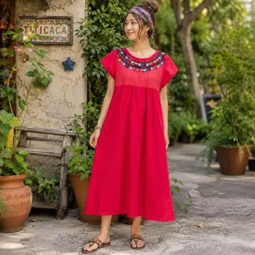 TITICACA 티티카카 원피스 빨간색 플라워 꽃무늬 자수 에스닉