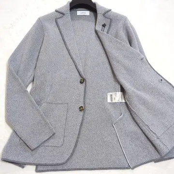 LARDINI 현행 부토니에르 헤링본 테일러드 자켓 그레이