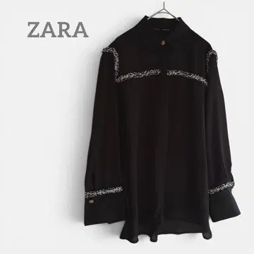 자라 ZARA [ XS ] 긴팔 셔츠 블랙 히든 버튼 쉬폰 화학 섬유 봄/여름/가을