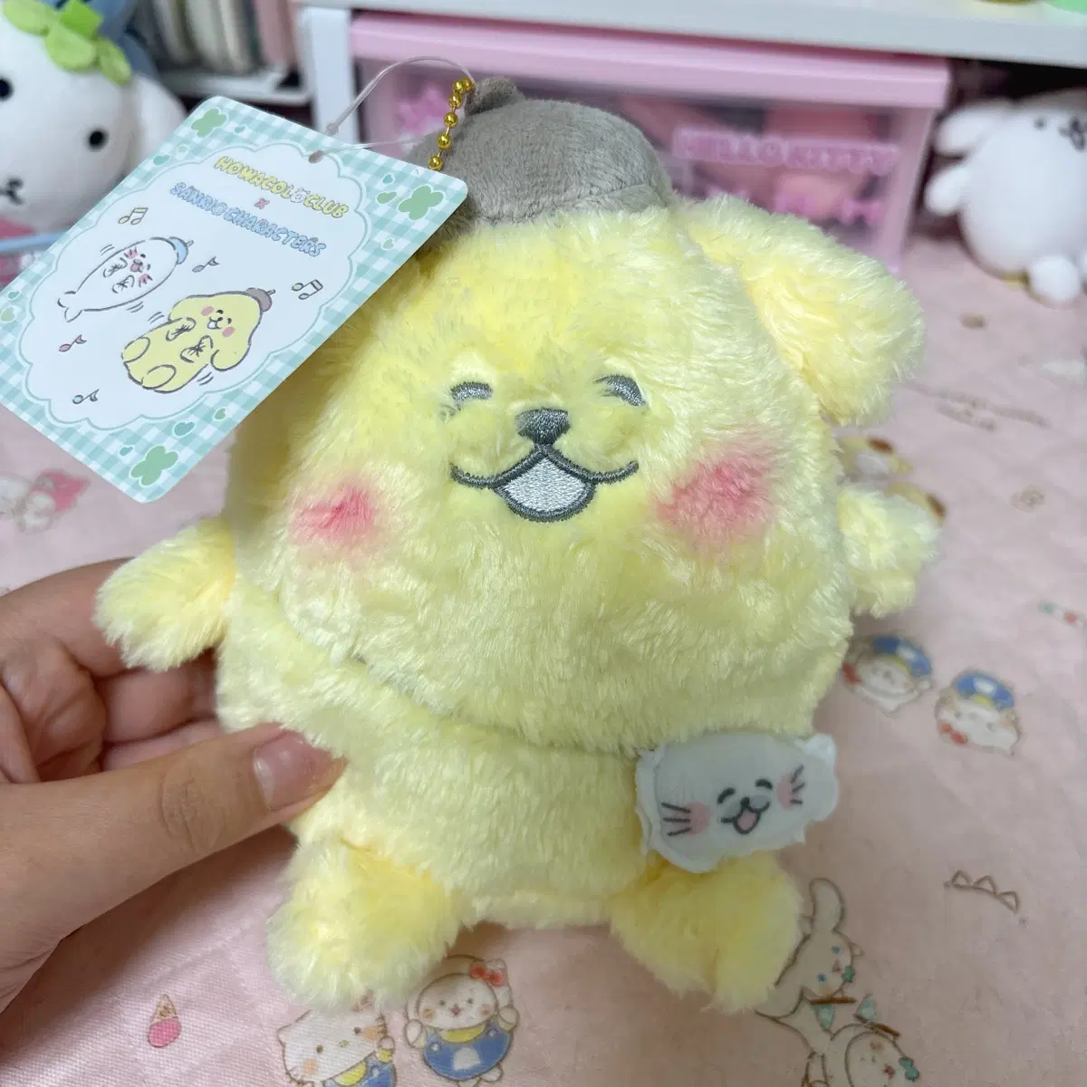 폼폼푸린 호와코로클럽 콜라보 인형 키링