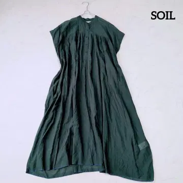 SOIL 셔츠 원피스 롱 밴드 카라 인도산 코튼 그린2