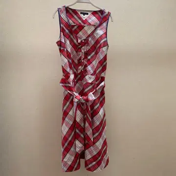 TOMMY HILFIGER 체크 무늬 슬리브리스 원피스